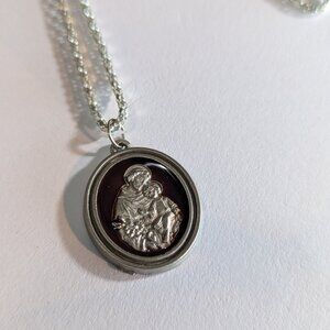 Vintage St Anthony Pray for Us Enameled Medal with Stainless St Chain 20" long